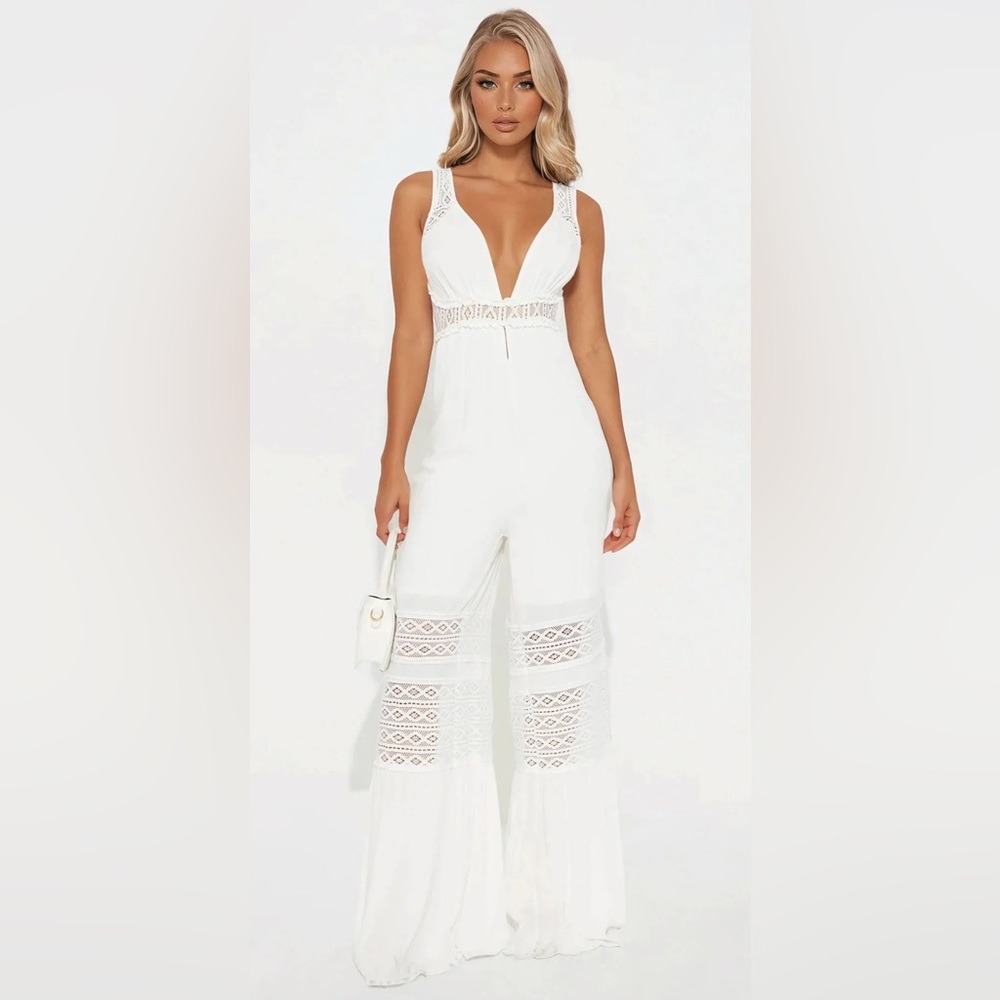 Fashion Nova White Lace Detail Jumpsuit